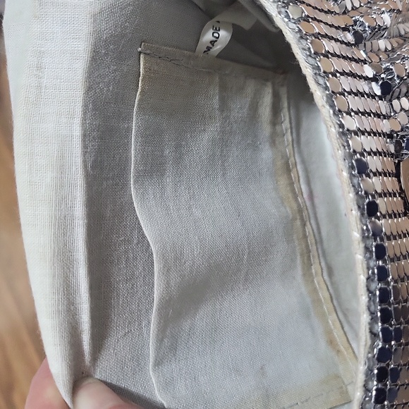 Vintage Silver Metal Mesh Crossbody Tassel Front Long Chain Strap Evening Bag - Picture 11 of 13